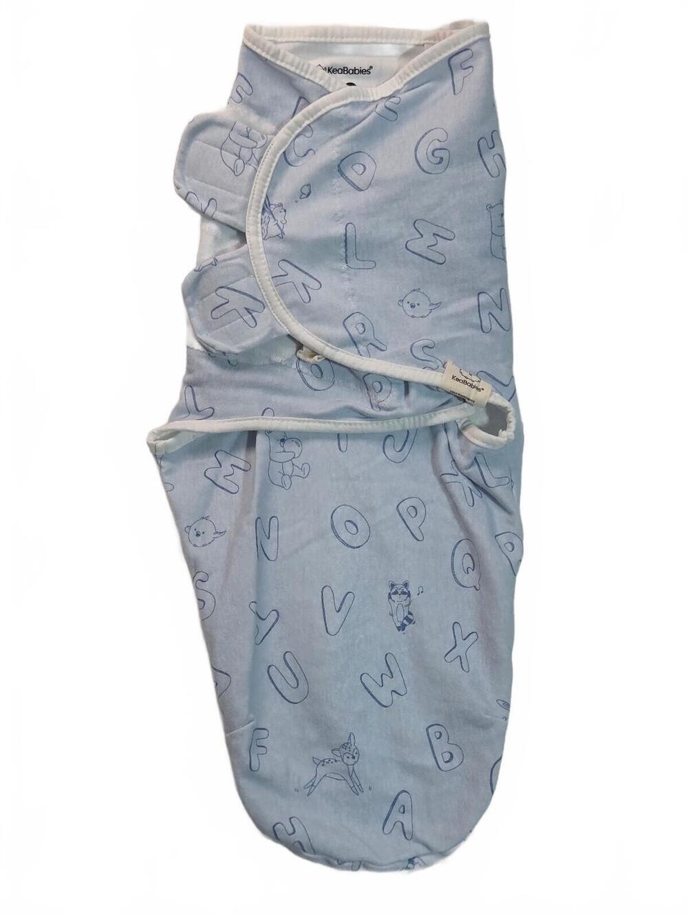 KeaBabies Organic Cotton Soothe Swaddle Wrap 0-3M Blue Alphabet Print